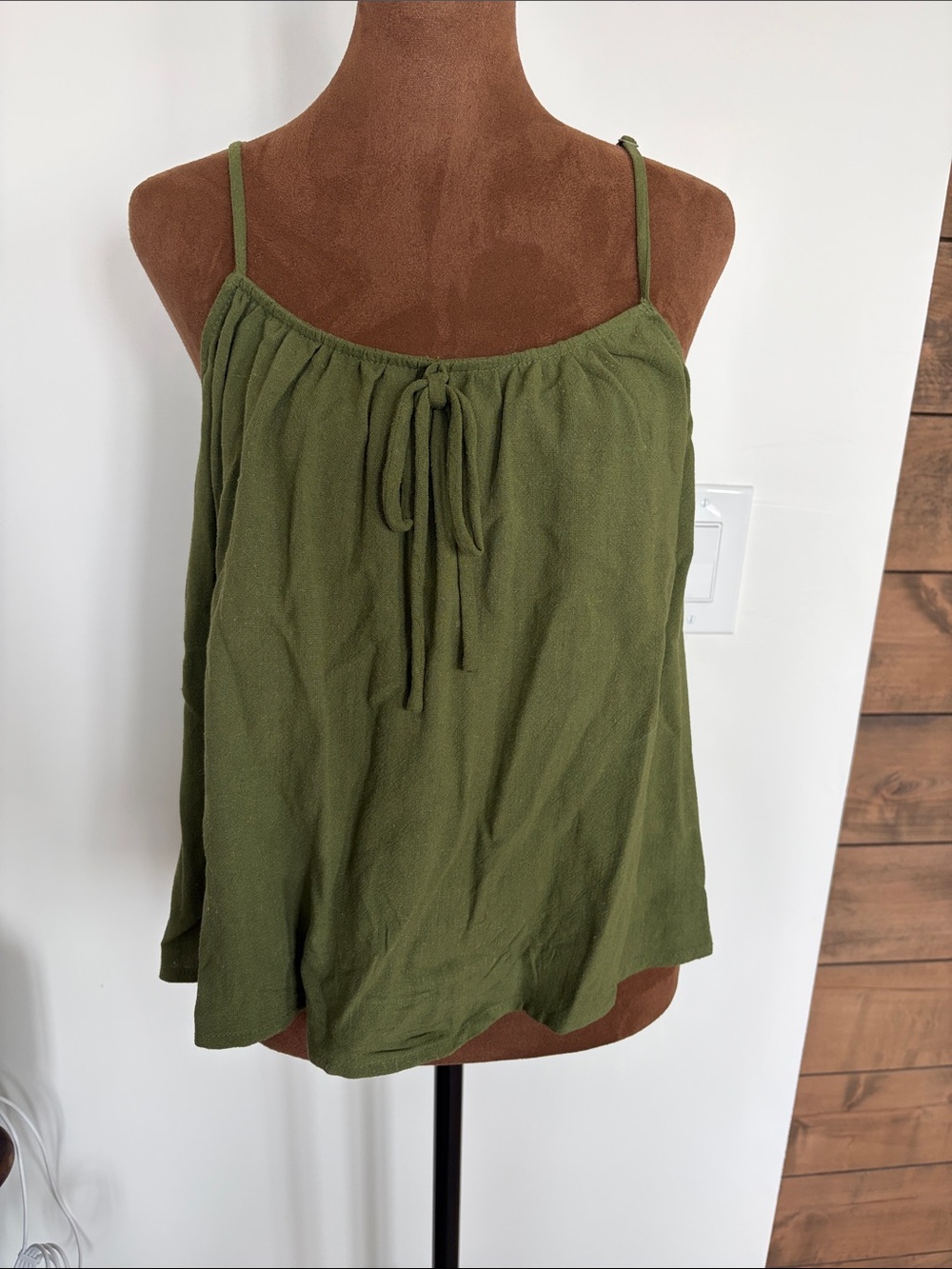 Double Zero Olive Tie-Neck Spaghetti-Strap Cami